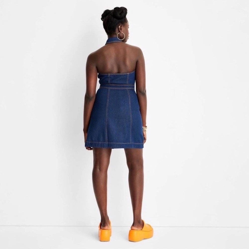 Future Collective Denim Halter Button-Front Dress - Dark Blue size 8 - Picture 7 of 8